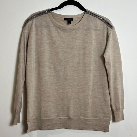 J Crew 100% Merino Wool Crewneck Lightweight Sweater LS Tan Womens XS Pullover - Picture 2 of 7